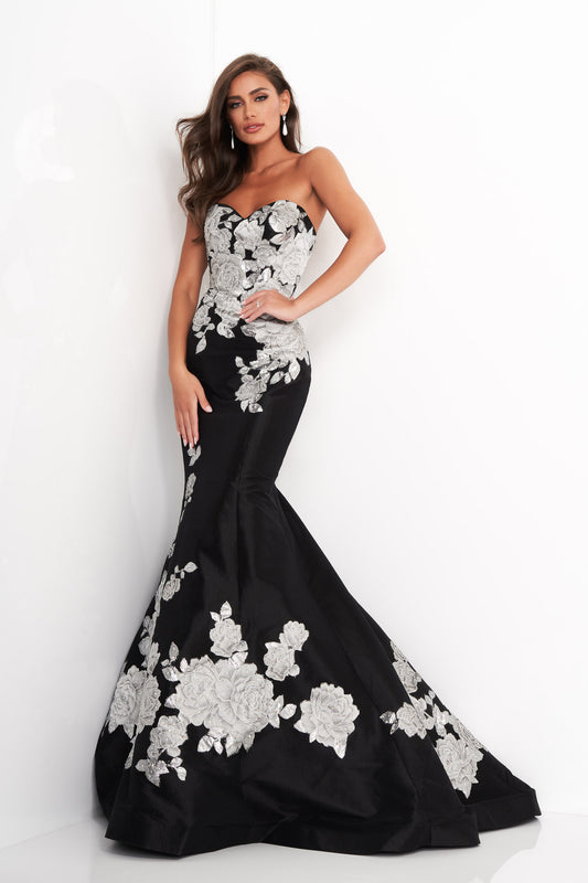 Formal Dresses Long Formal Floral Mermaid Evening Prom Dress Black/Silver