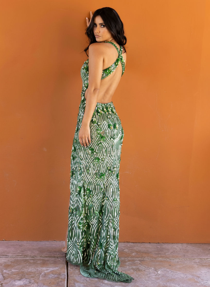 Prom Dresses Formal Long Fitted Sequins Dress Sage Green