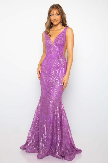 Prom Dresses Sequin Formal Prom Mermaid Long Dress Lilac