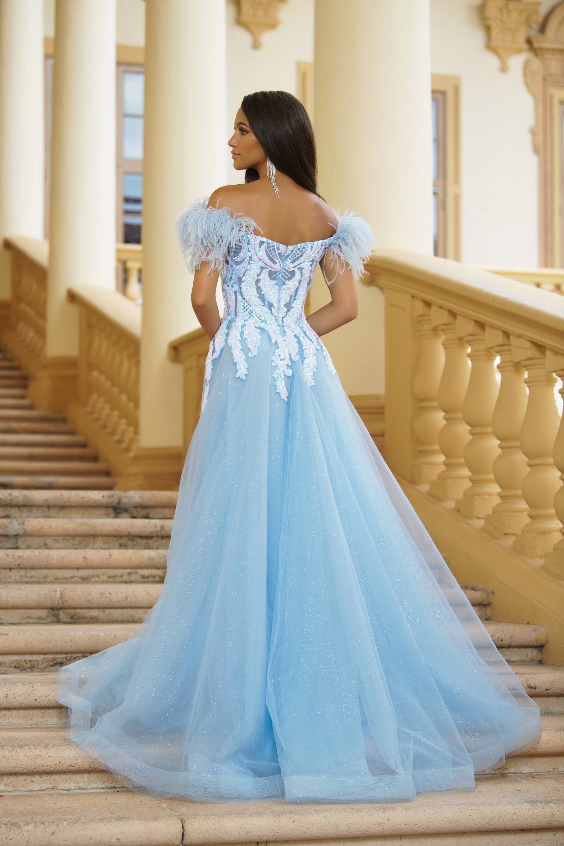 Ava Presley 39213 Formal Prom Long Sequin Feather Dress