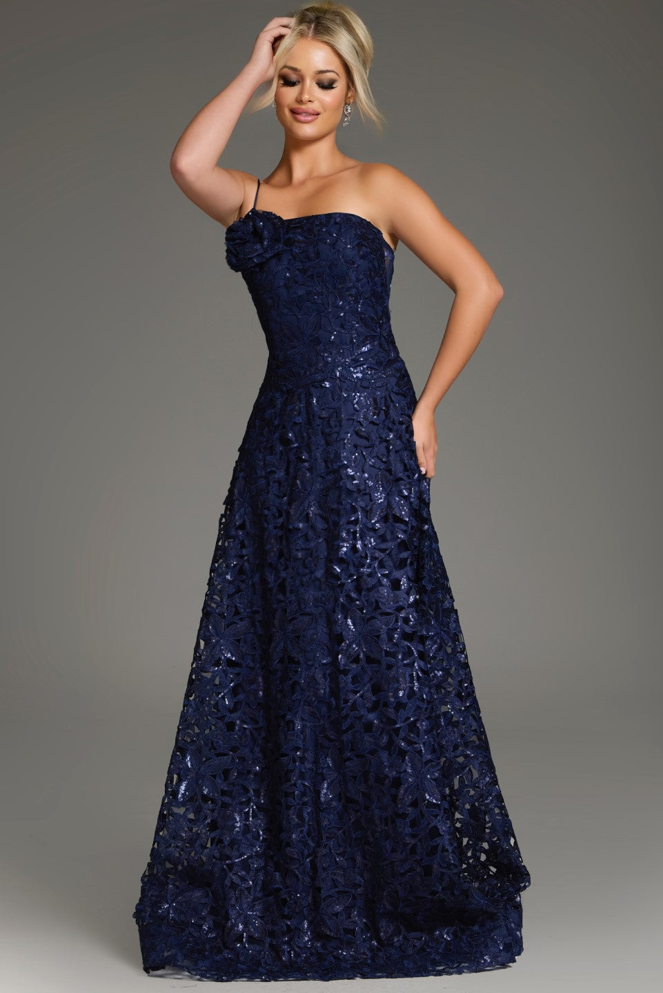 Formal Dresses A Line Formal Long Floral Lace Evening Prom Dress Navy