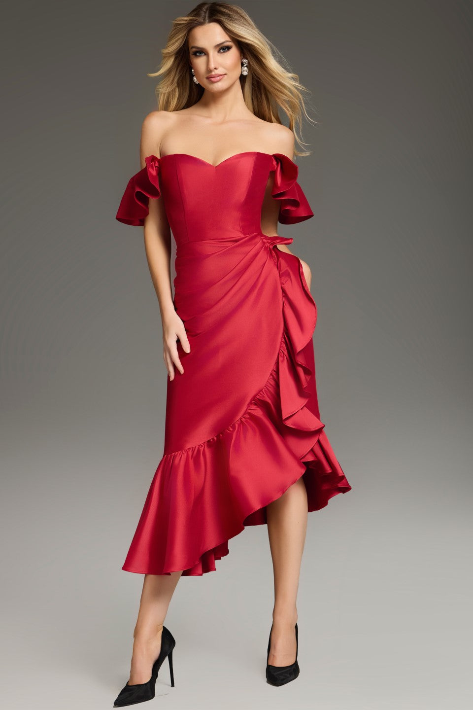 Jovani 39264 Fitted High Low Ruffled Cocktail Dress