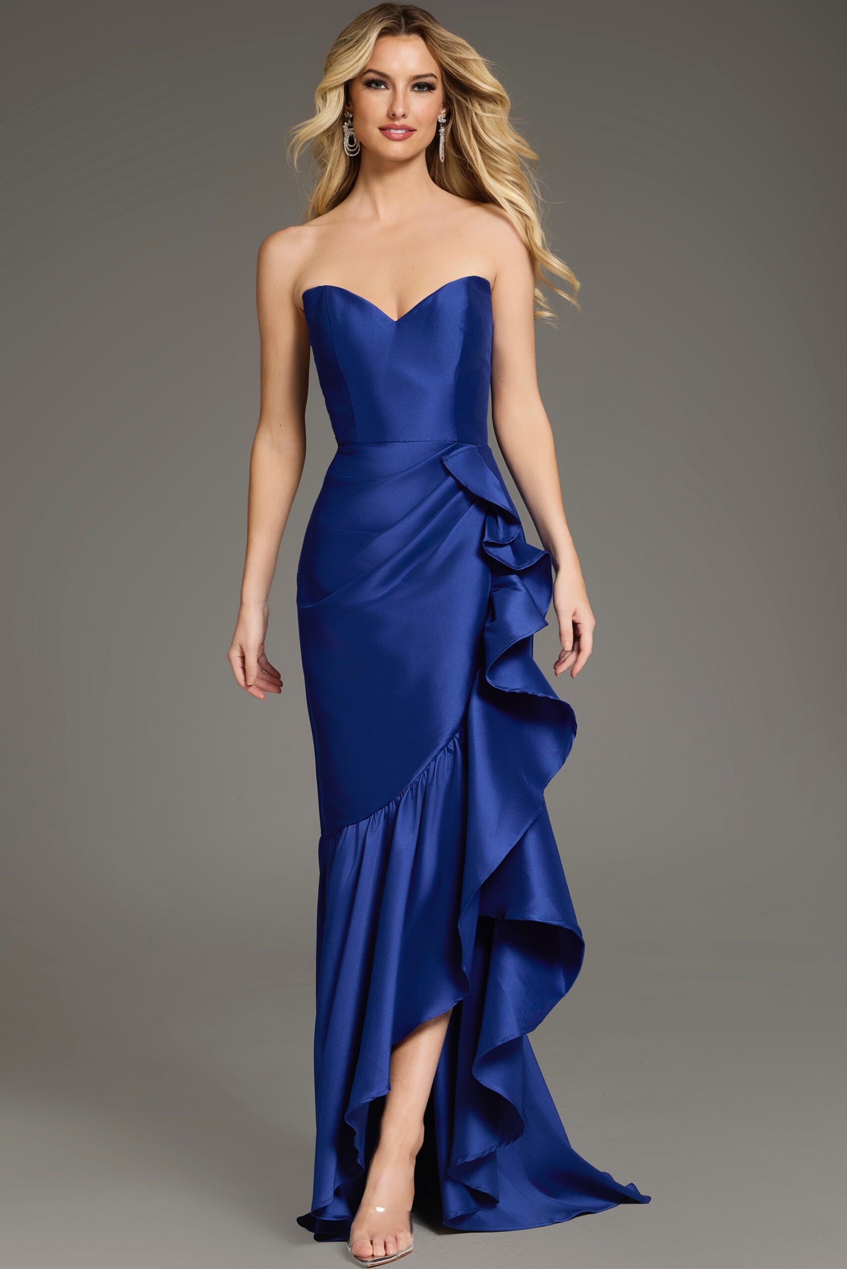 high low designer dresses Adora Design 3322 Ruffled High-Low Off-Shoulder Lace Prom Dress