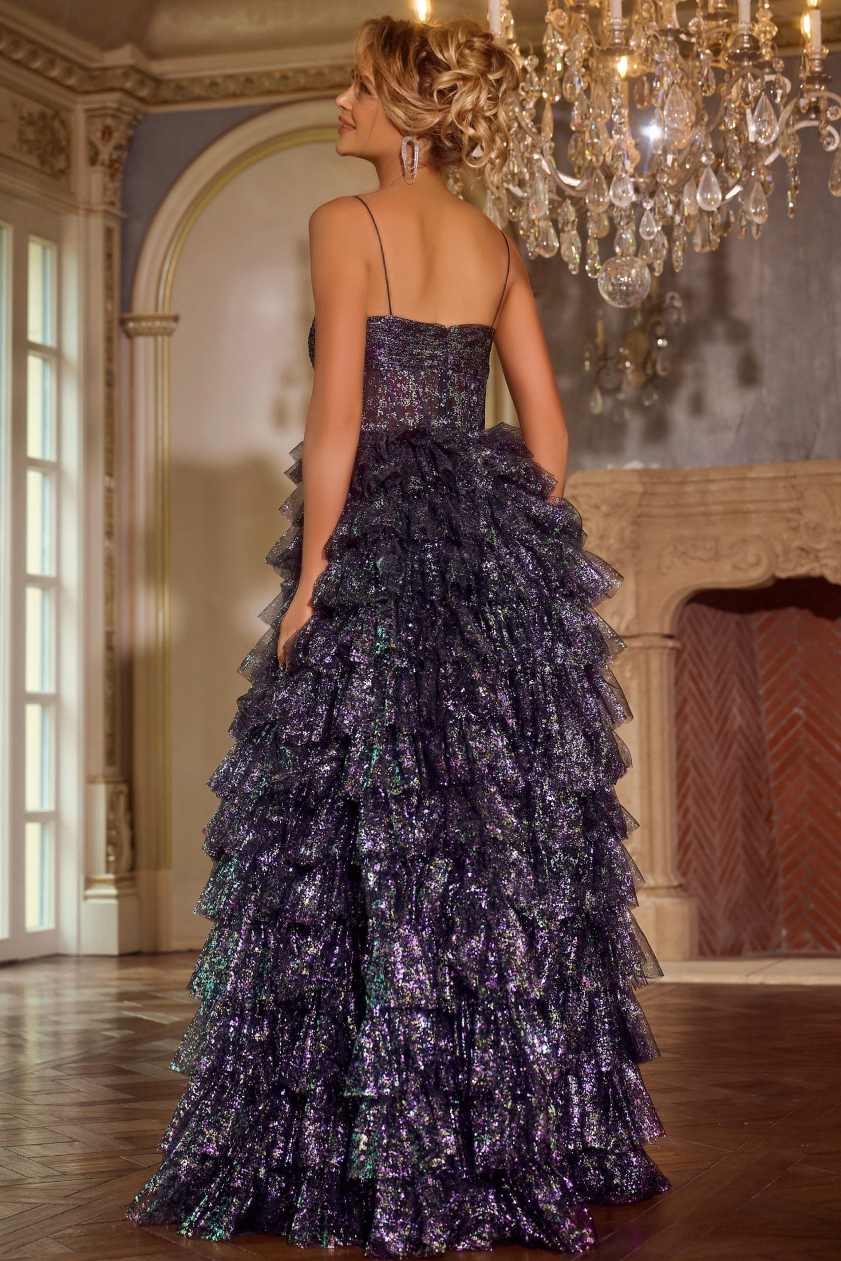 Jovani 39305 Formal Long Glitter Ball Gown Ruffled Prom Dress - Black / 16 Jovani 39305 Formal Long Glitter Ball Gown Ruffled Prom Dress - Black / 16