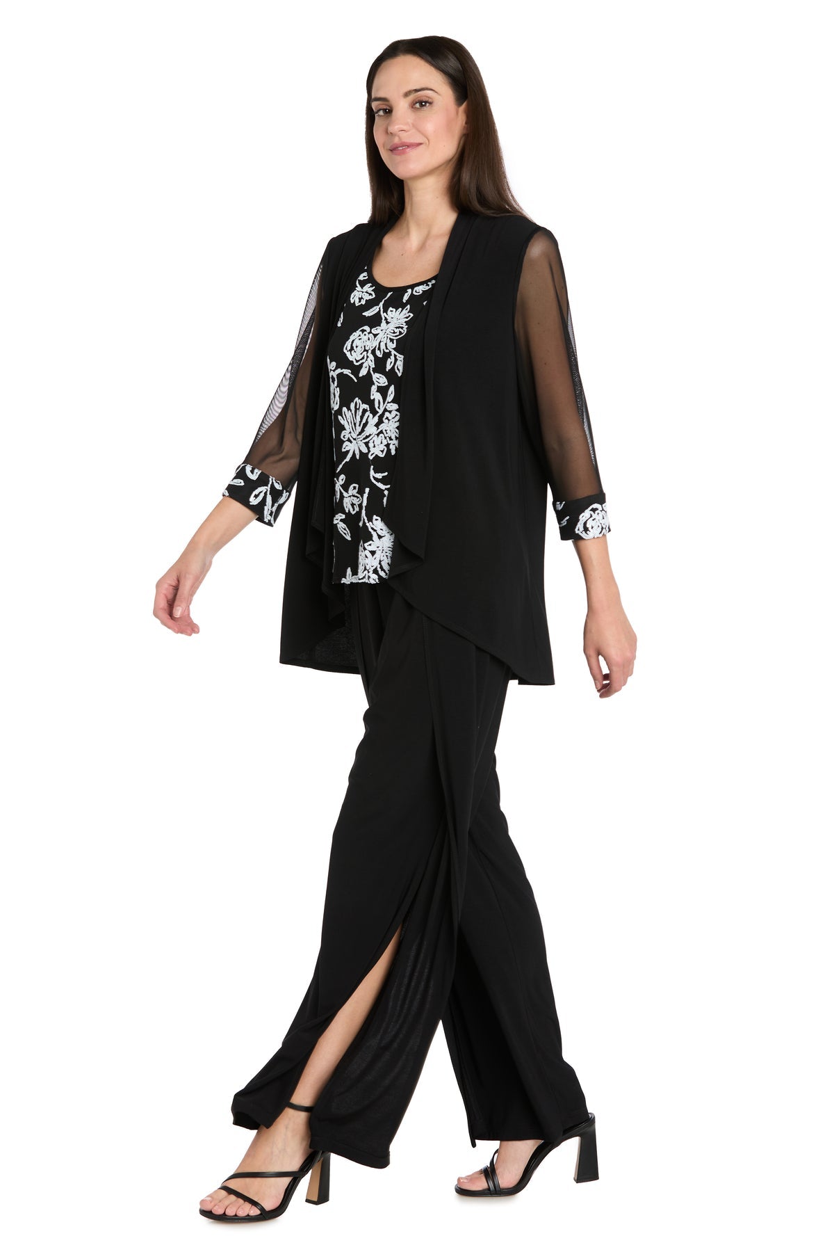 Scoop Neck Full Length Jersey Pant Suit by R&M Richards 3930 in Black/White