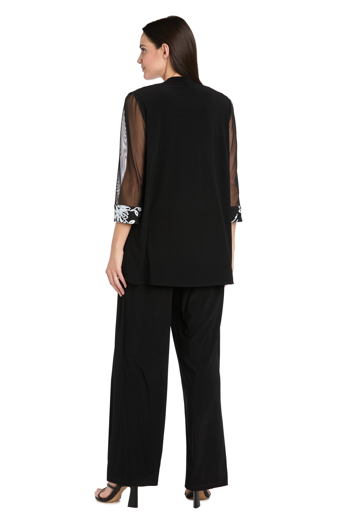 Scoop Neck Full Length Jersey Pant Suit by R&M Richards 3930 in Black/White
