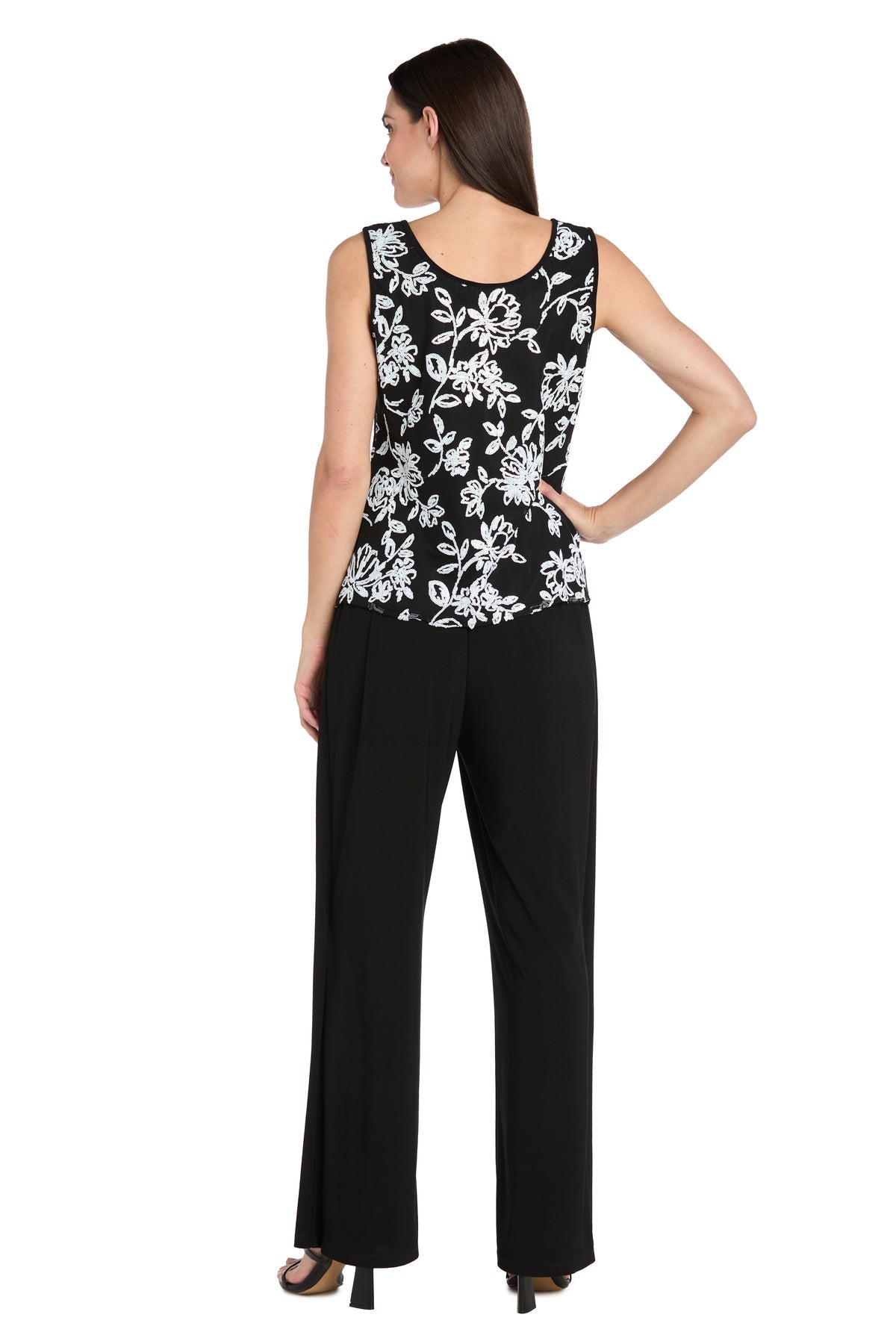 Scoop Neck Full Length Jersey Pant Suit by R&M Richards 3930 in Black/White