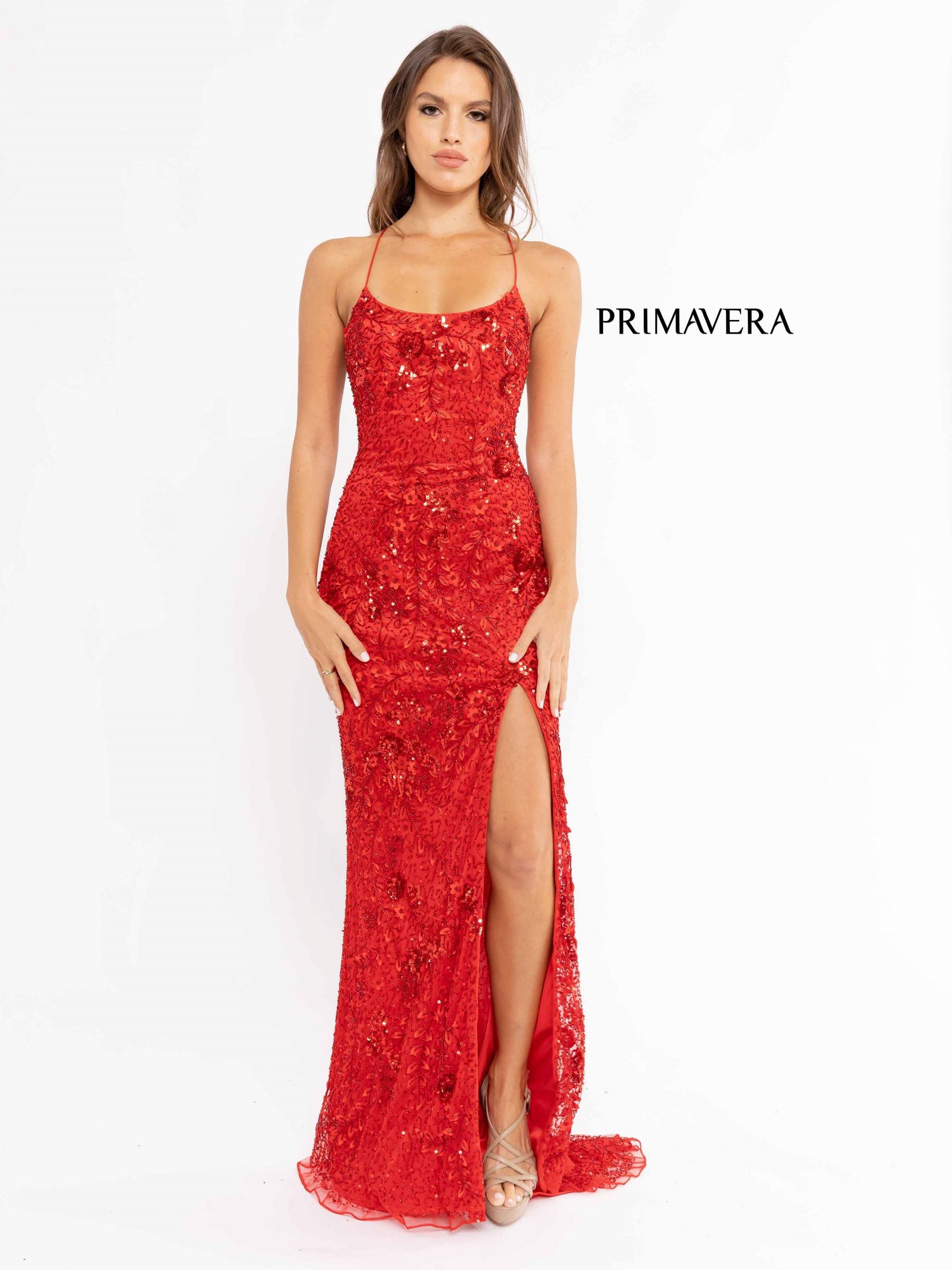 Primavera Couture 3931 Long Fitted Sequined Beaded Prom Dress
