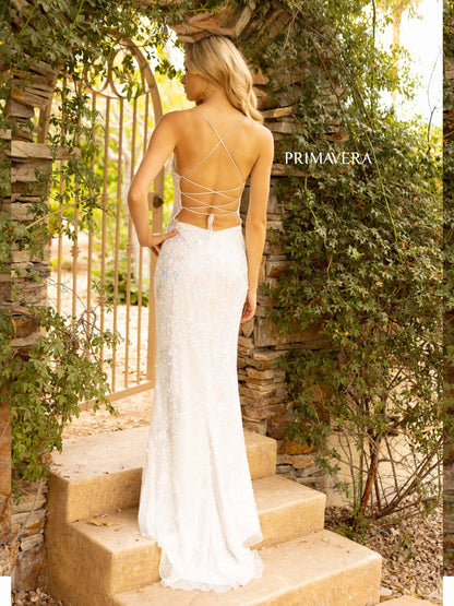 Prom Dresses Long Fitted Sequined Beaded Prom Dress Ivory