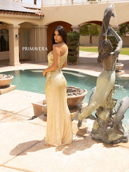 Prom Dresses Sequined Beaded Long Fitted Prom Dress Nude Gold