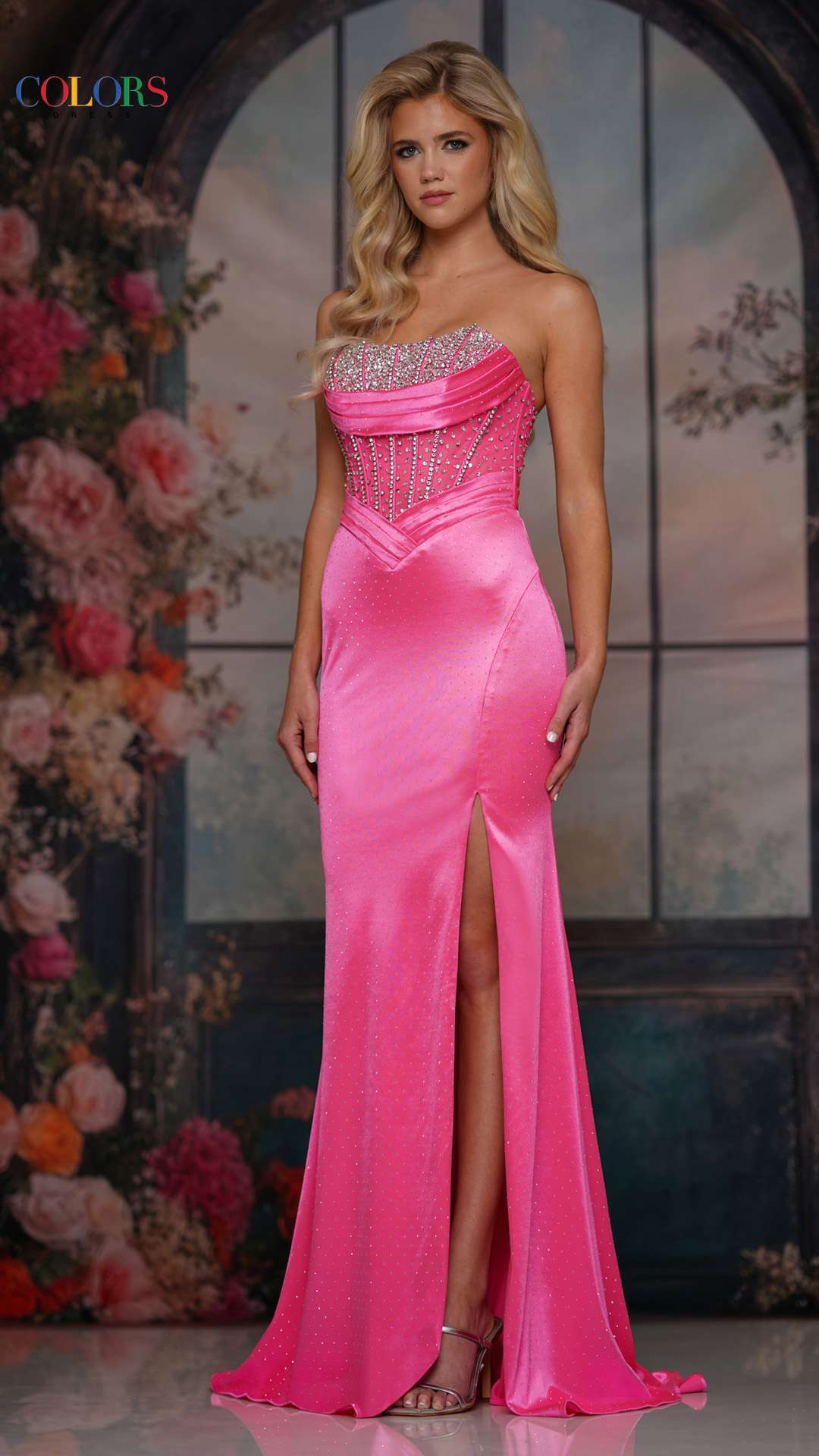 Prom Dresses Long Formal Corset Fitted Beaded Prom Dress Hot Pink