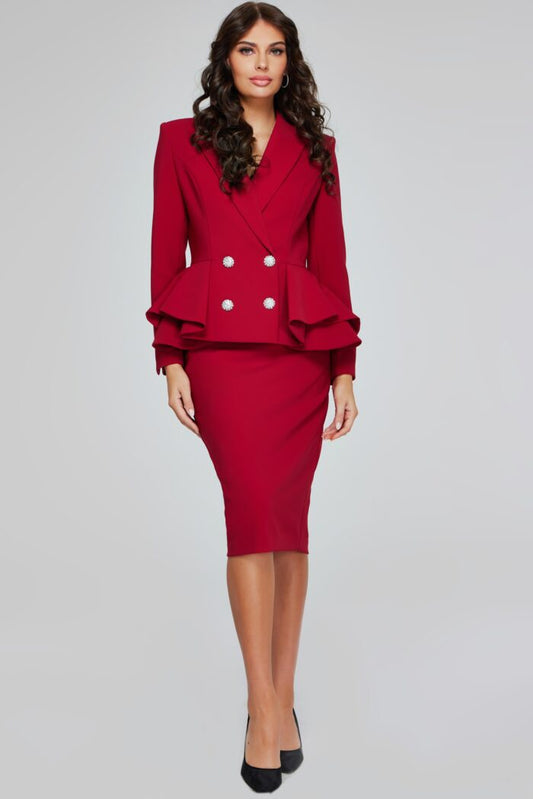Formal Dresses Knee Length Two Piece Layered Contempory Formal Dress New/Red