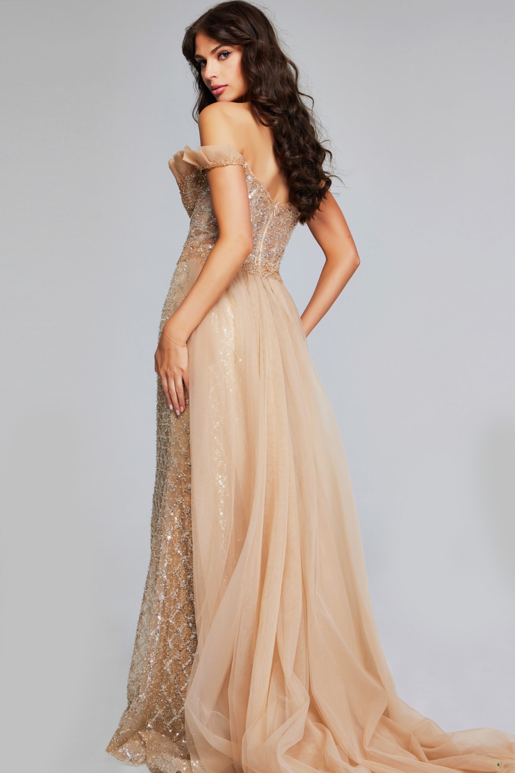Formal Dresses Fitted Sequin Long Mermaid Formal Evening Dress Light Brown