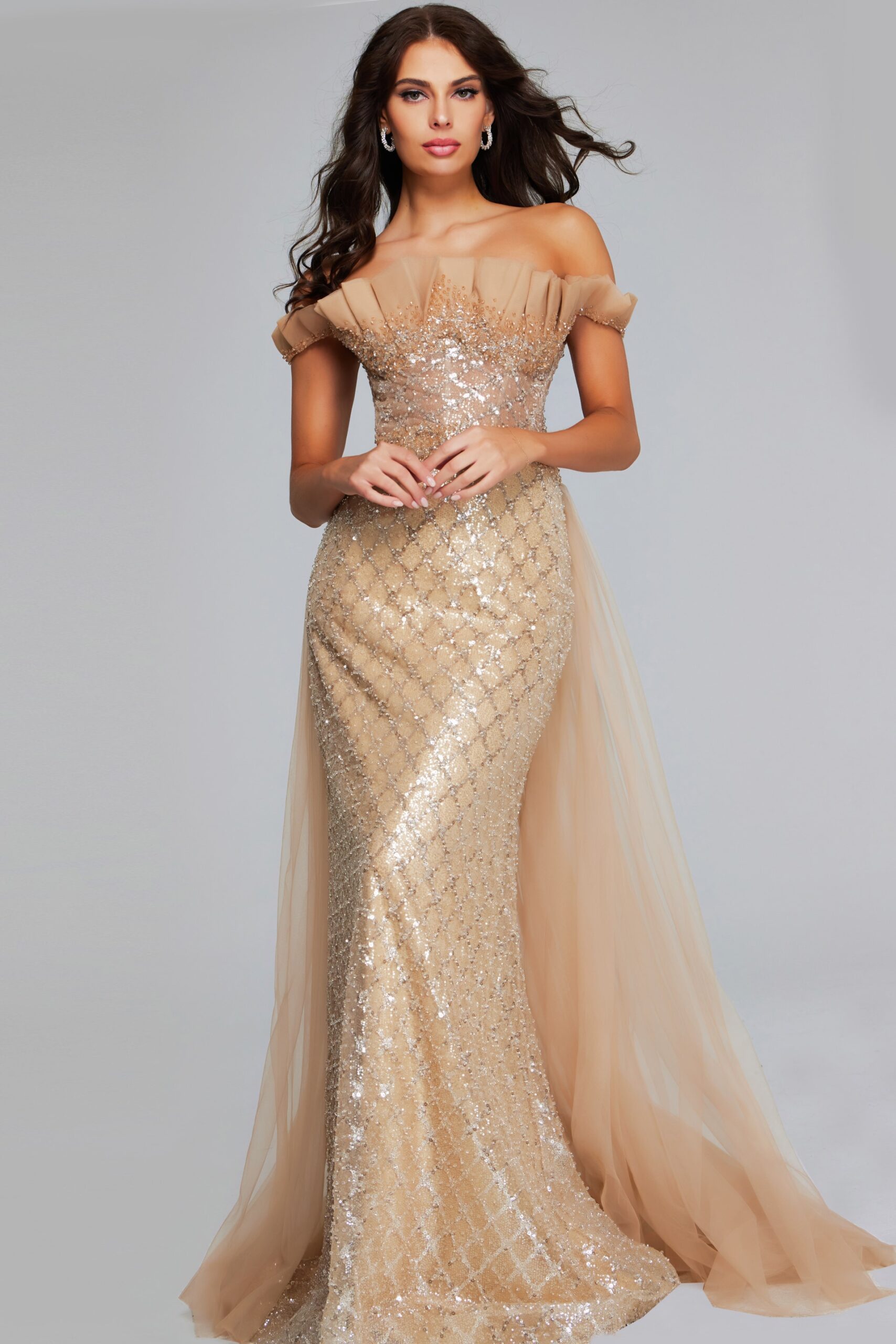 Formal Dresses Fitted Sequin Long Mermaid Formal Evening Dress Light Brown