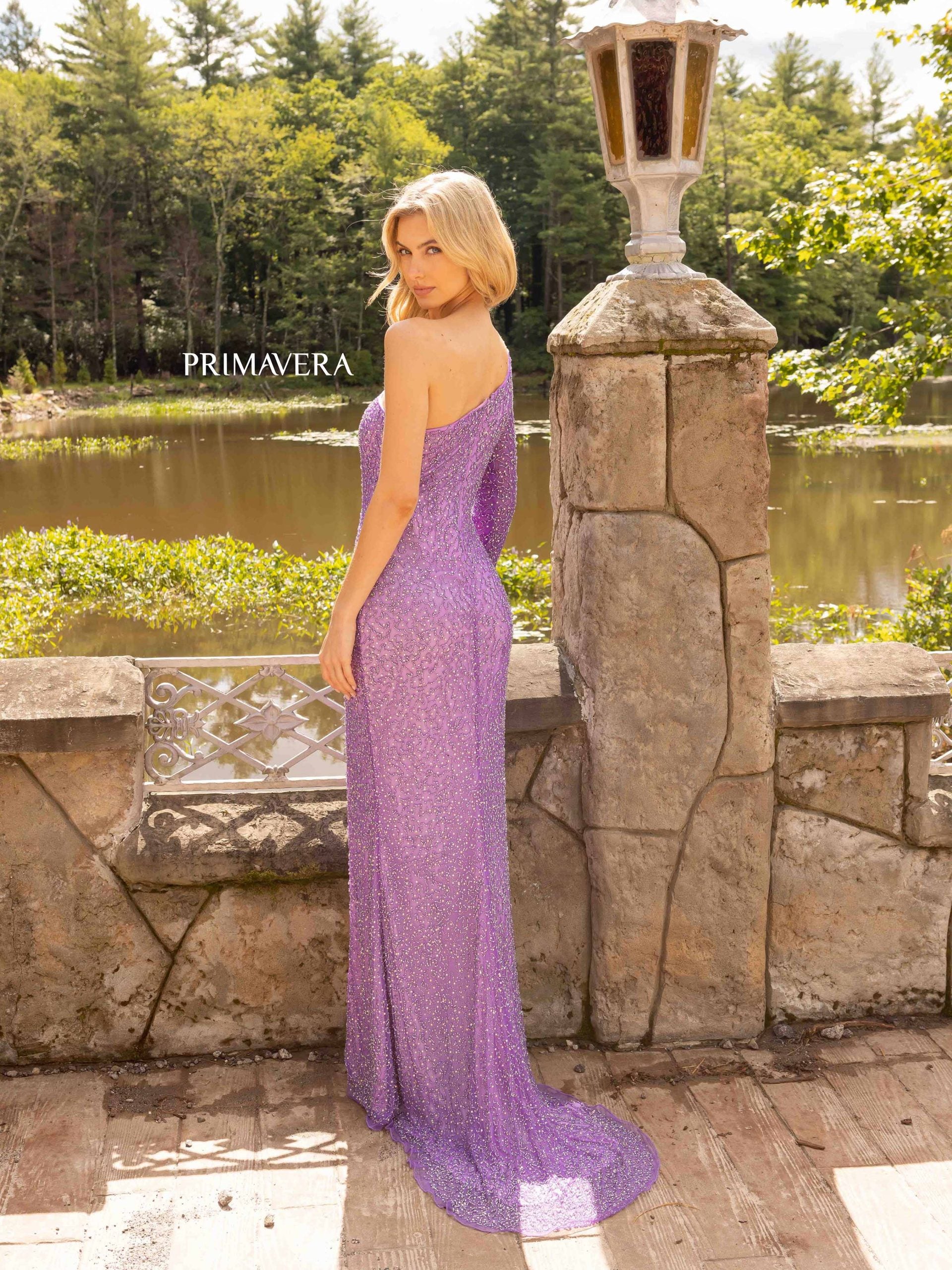 Prom Dresses Asymmetrical Long Sequined Beaded Prom Dress Lavender