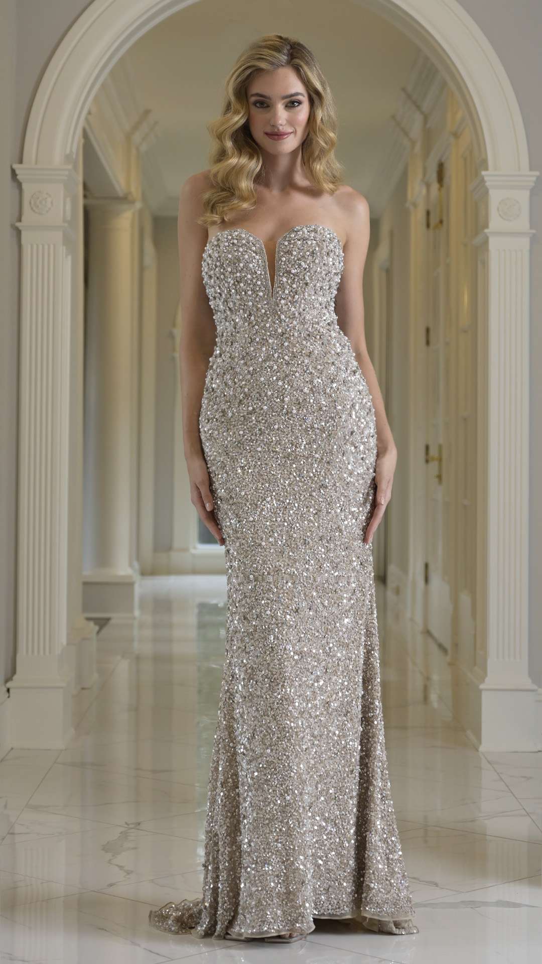 Prom Dresses Fitted Long Formal Beaded Prom Dress Champagne