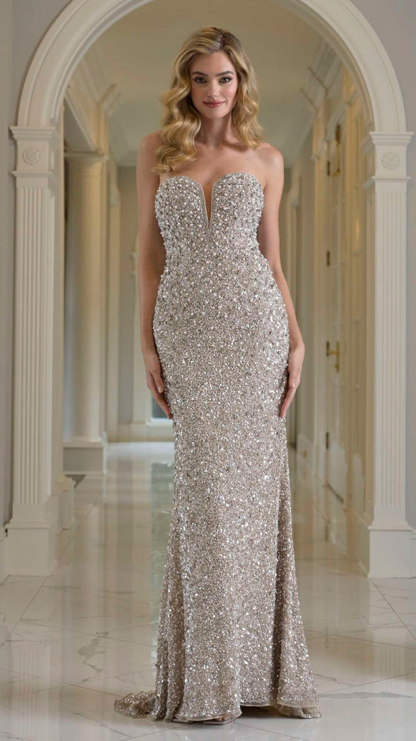 Colors 3939 Fitted Long Formal Beaded Prom Dress
