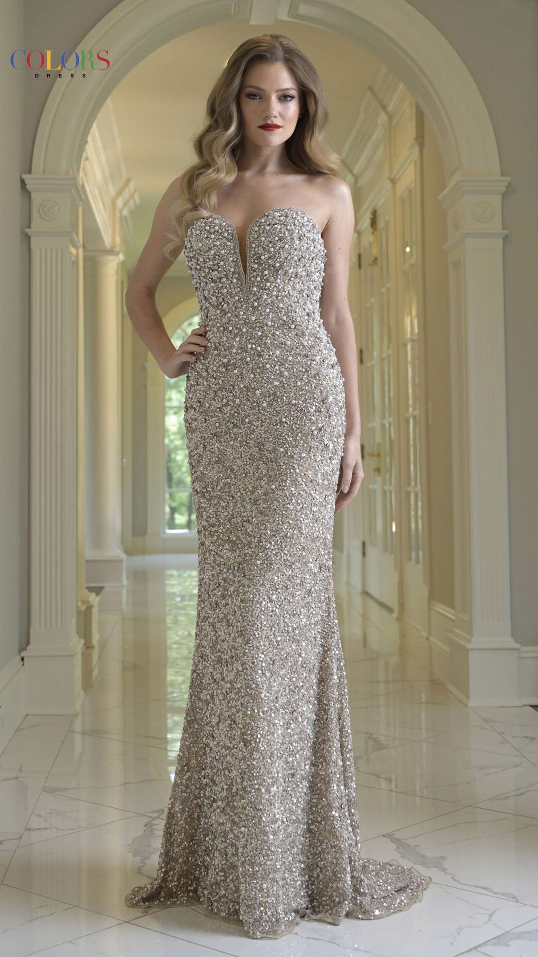 Prom Dresses Fitted Long Formal Beaded Prom Dress Champagne