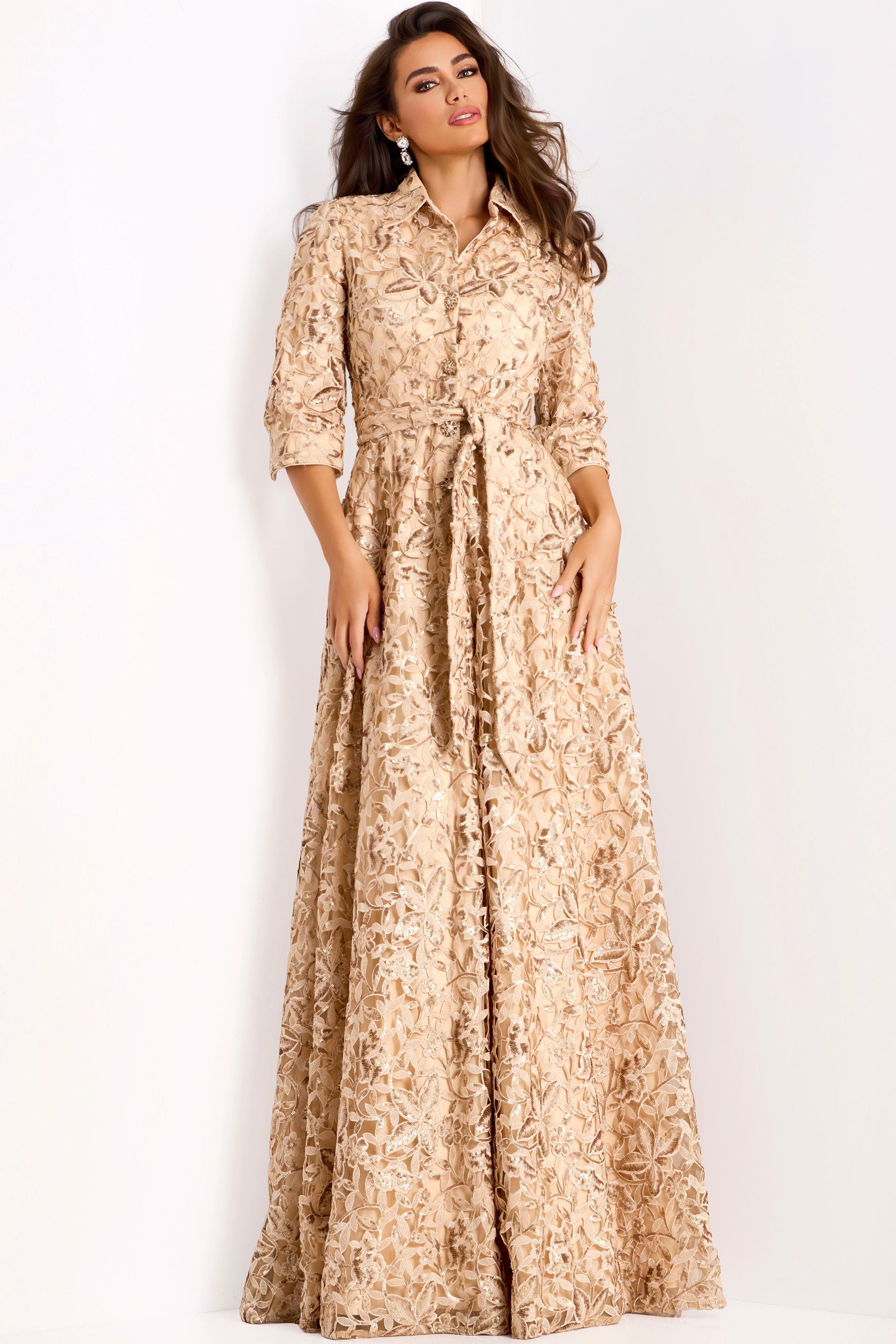 Mother of the Bride Dresses Long Formal Lace A Line Mother of the Bride Dress Jovani 39426 Champagne