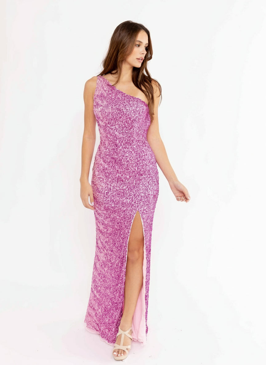 Prom Dresses Long Fitted Side Slit Asymmetrical Prom Dress Pink