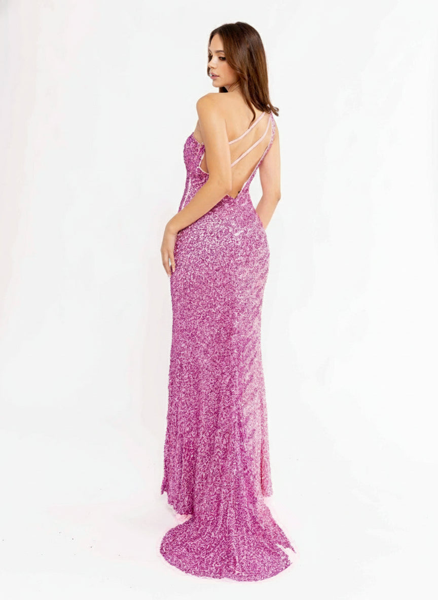 Prom Dresses Long Fitted Side Slit Asymmetrical Prom Dress Pink
