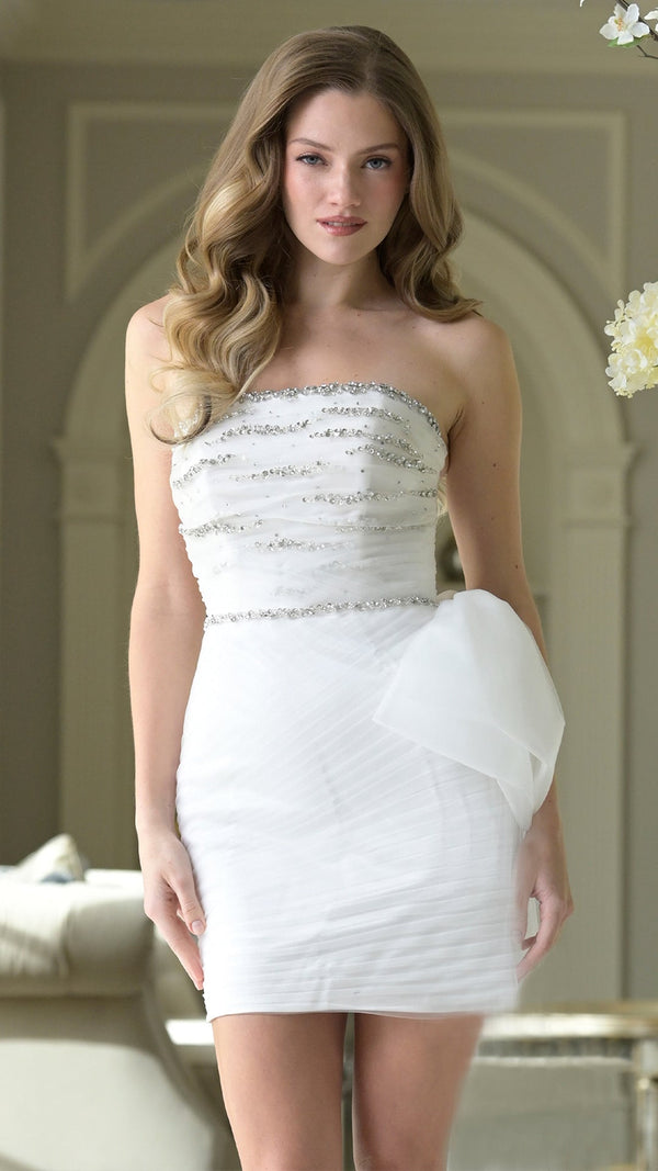 Strapless Straight Neck Mini Chiffon Cocktail Bodycon Colors 3944B