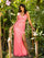 Prom Dresses Floral and Leaf Applique Long Prom Dress Neon Pink