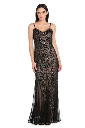 Prom Dresses Beaded Formal Long Fitted Prom Dress R&M Richards 3952P Black/Nude