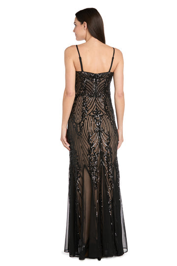 Prom Dresses Formal Long Beaded Fitted Prom Dress R&M Richards 3952 Black/Nude
