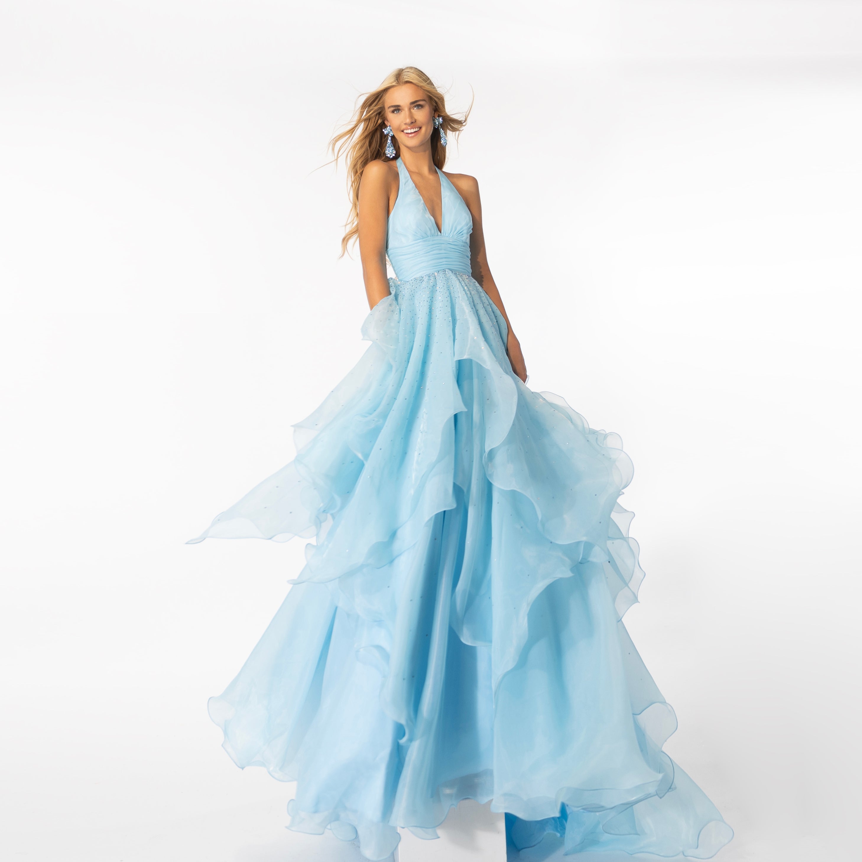 Prom Dresses Long Ruffle Skirt Prom Dress Light Blue