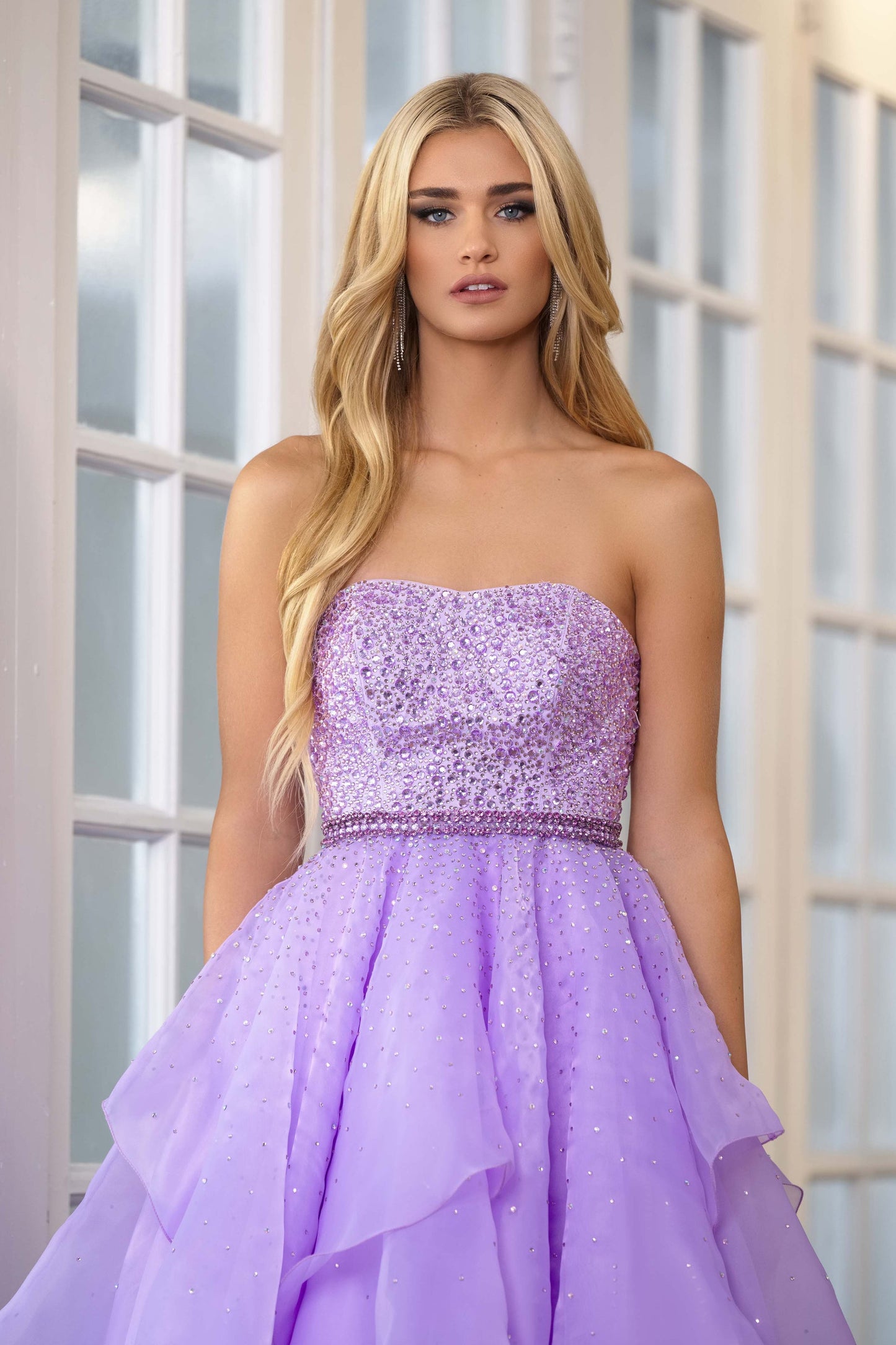 Prom Dresses Glitter Prom A Line Long Ruffle Skirt Dress Lilac