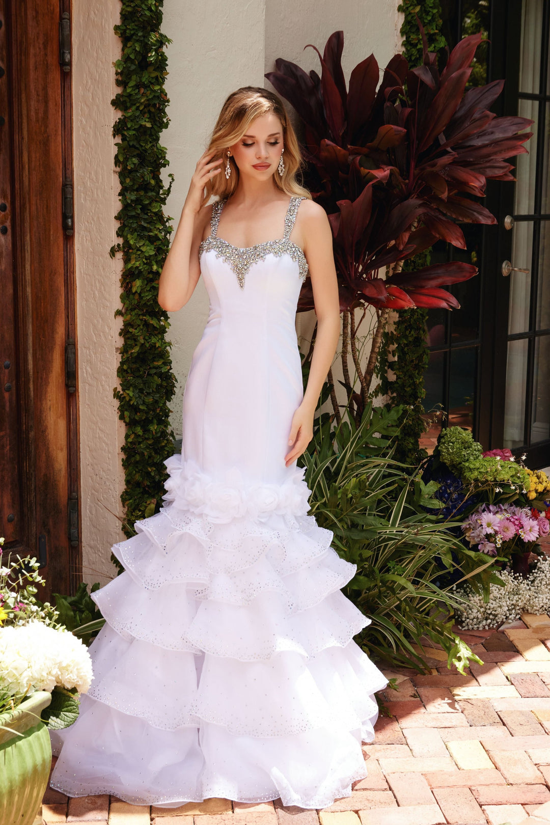 Prom Dresses Long Mermaid Formal Layered Prom Dress White