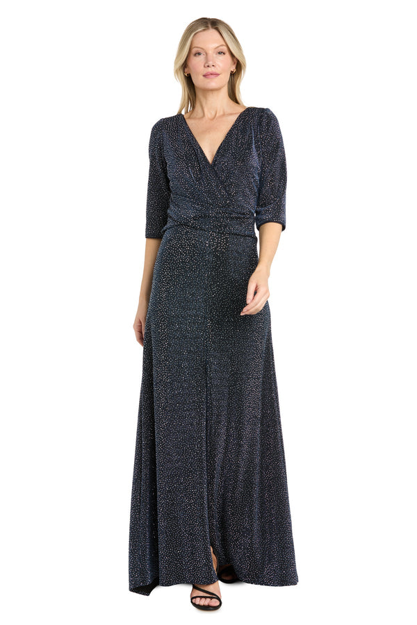 R&M Richards 3956 V-Neck Floor-Length Knit Formal Metallic Gown