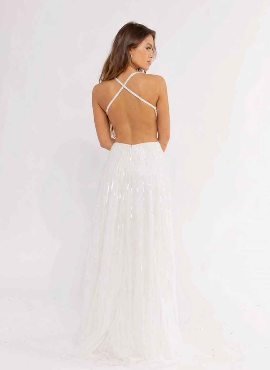 Prom Dresses Sequins Long Prom Butterfly Pattern Dress Ivory