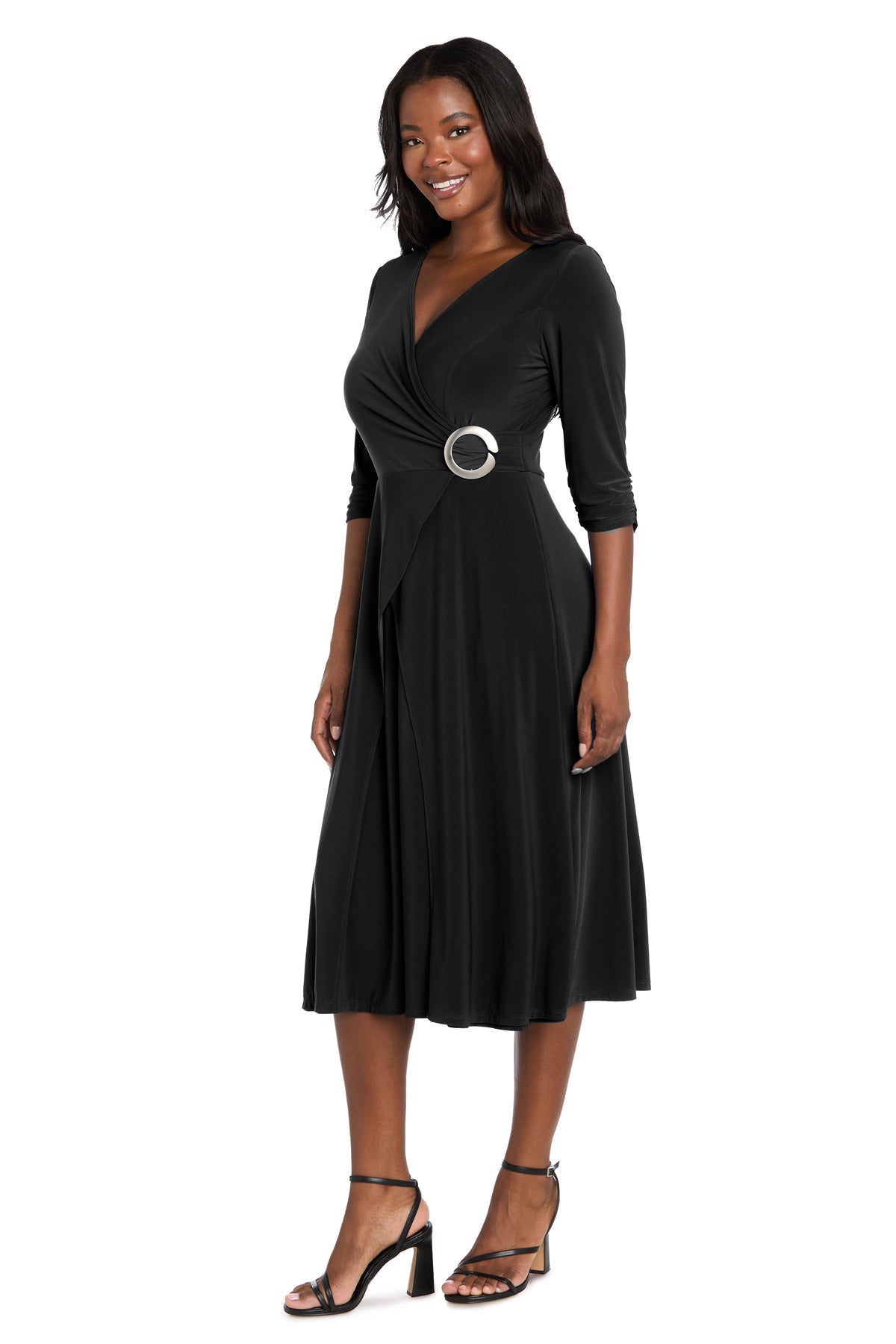 Cocktail Dresses Metallic Midi Short Cocktail Dress R&M Richards 3961P Black