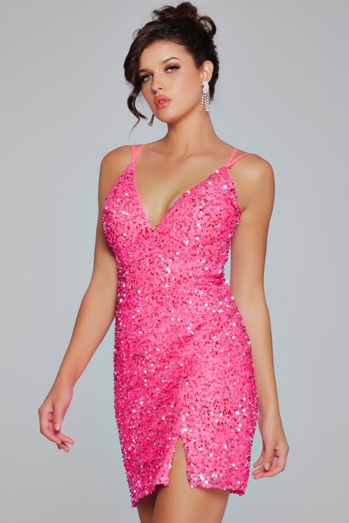 Cocktail Dresses Fitted Sequin Homecoming Cocktail Dress Hot-Pink