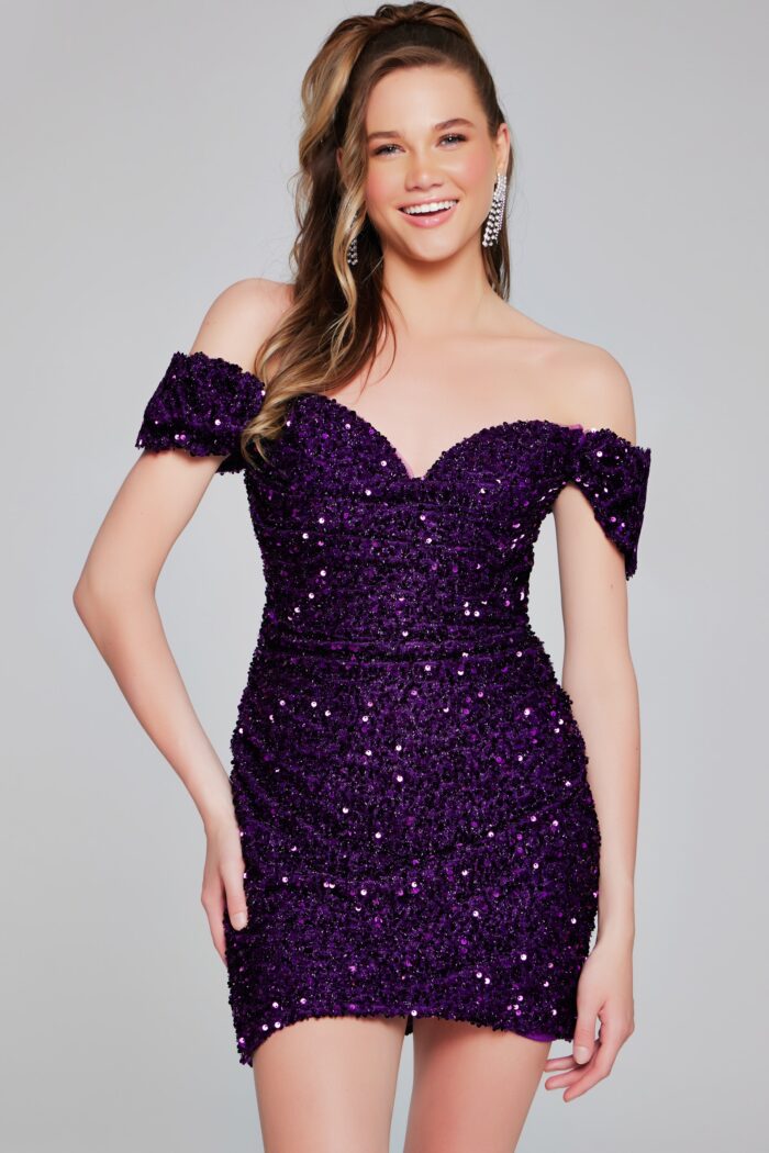 Jovani 39631 Sequin Fitted Short Ruffle Cocktail Dress