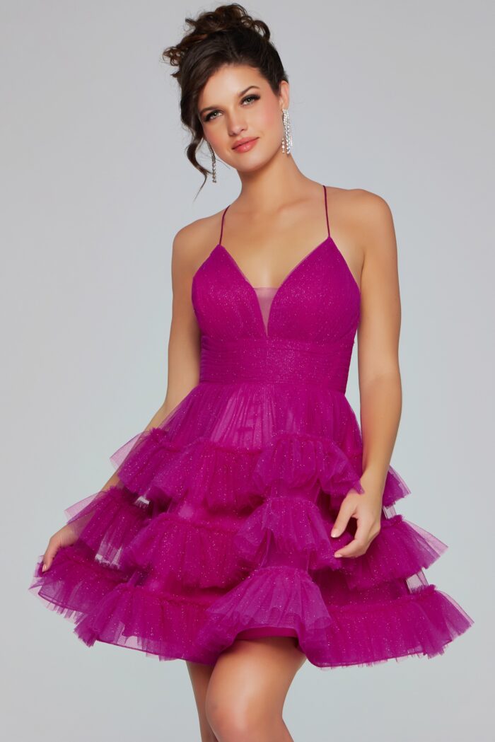 Cocktail Dresses A Line Ruffle Short Cocktail Dress Fuchsia