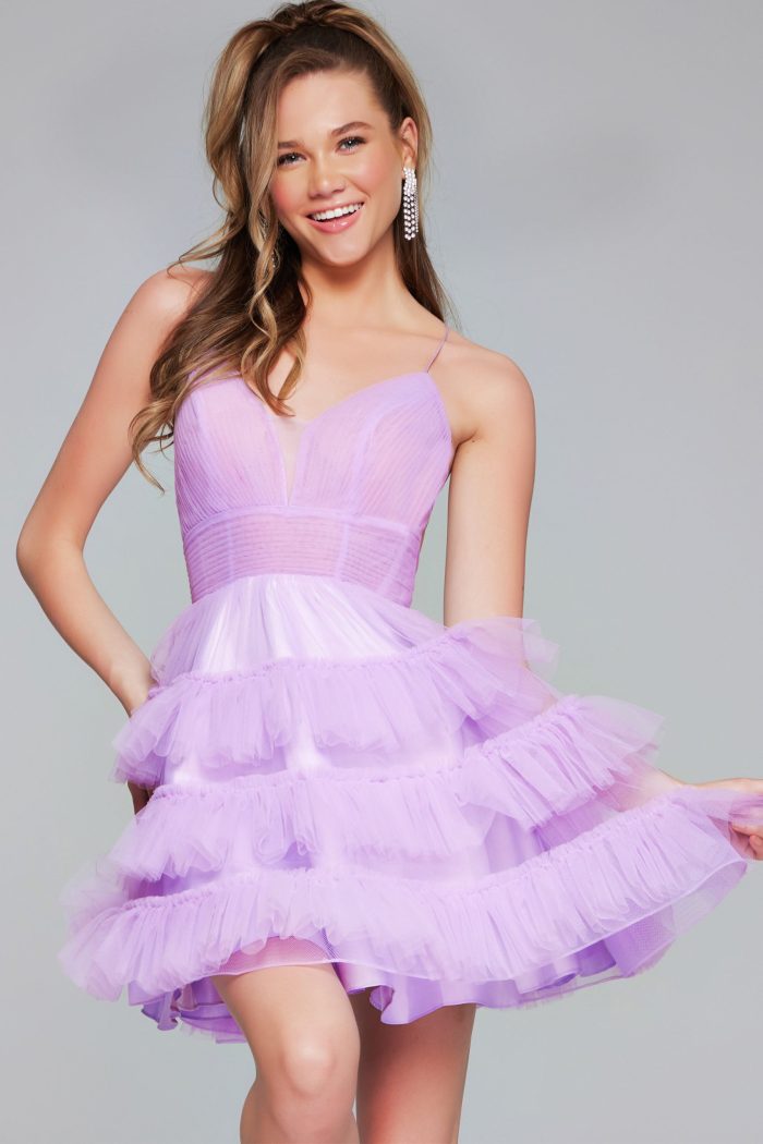 Jovani 39656 Short Ruffle Backless Cocktail Dress