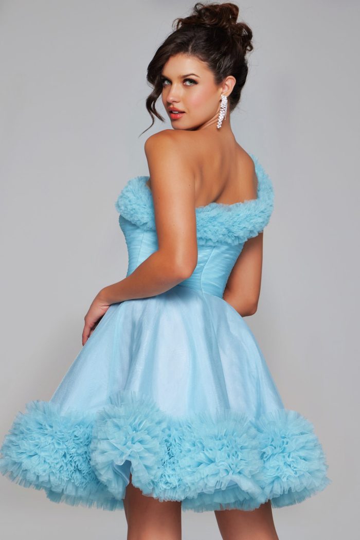 Jovani 39665 A Line Short Homecoming One Shoulder Cocktail Dress