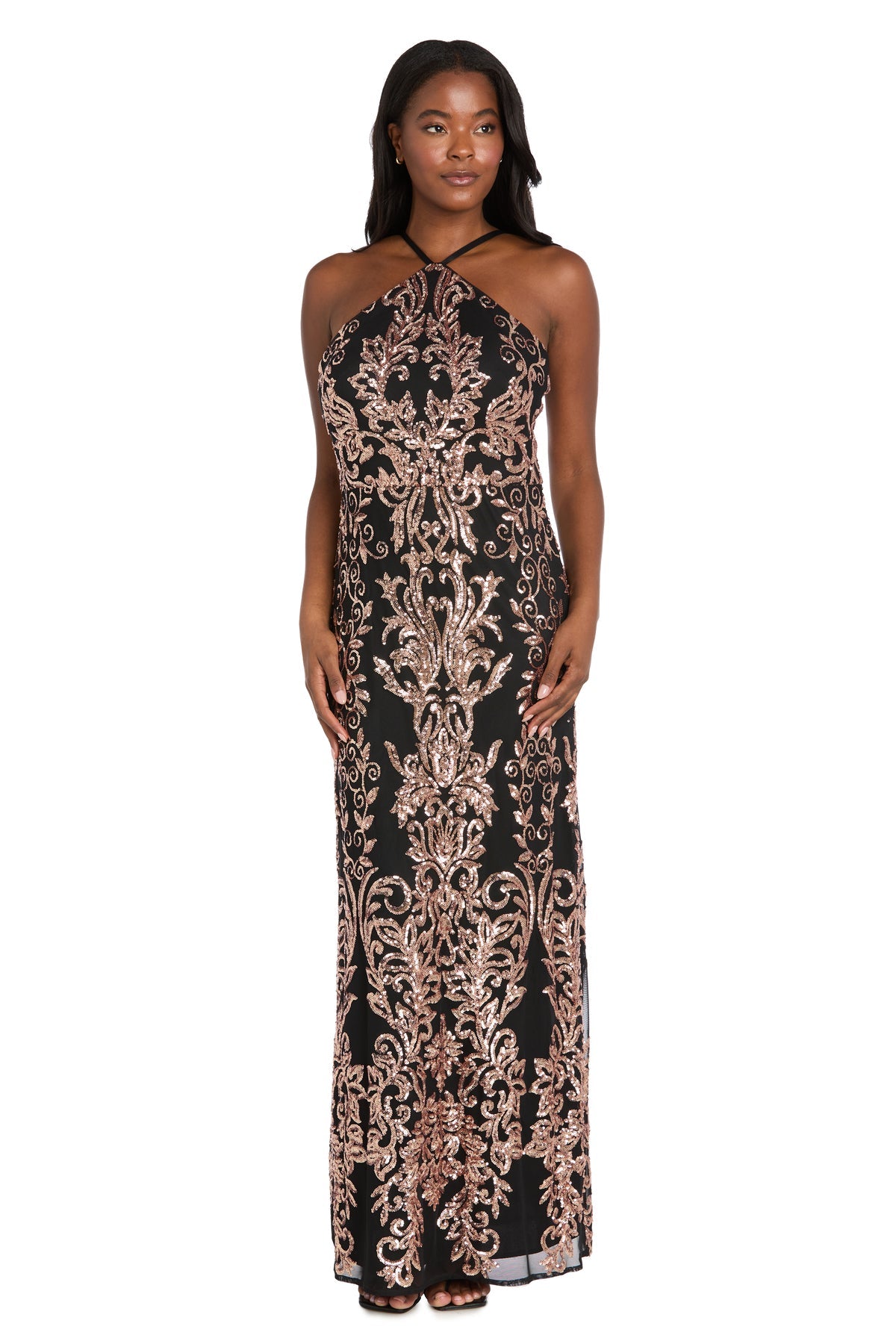 Halter Long Sequin Formal Gown by R&M Richards 3968 in Rose Gold