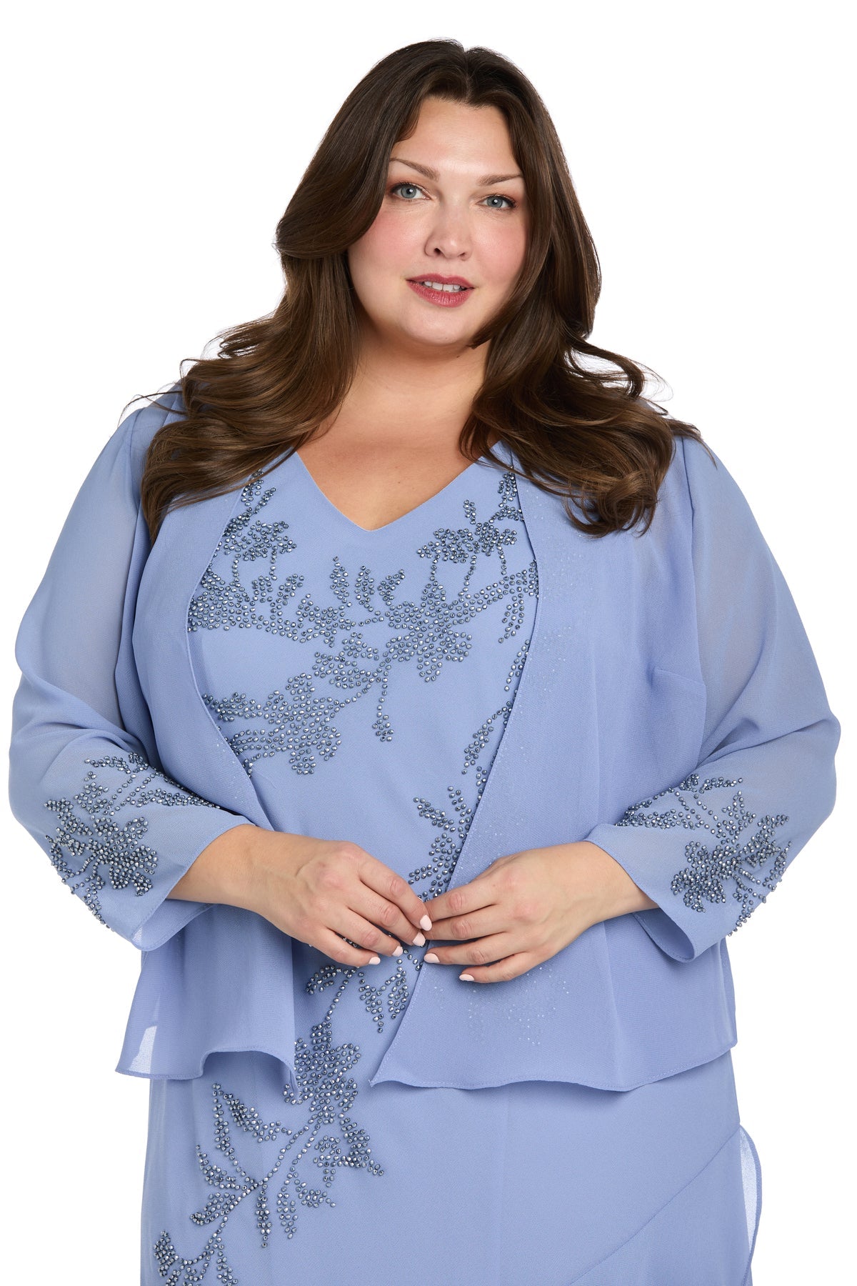 V-Neck High-Low Chiffon Formal A-Line Dress with Jacket - R&M Richards 3969W