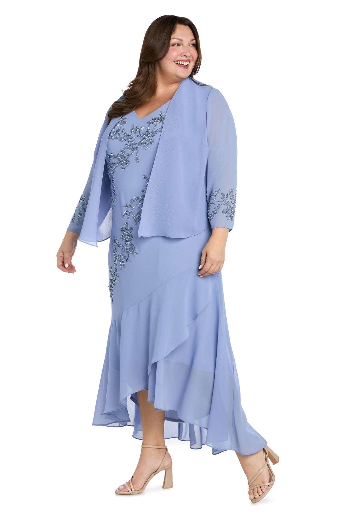 V-Neck High-Low Chiffon Formal A-Line Dress with Jacket - R&M Richards 3969W