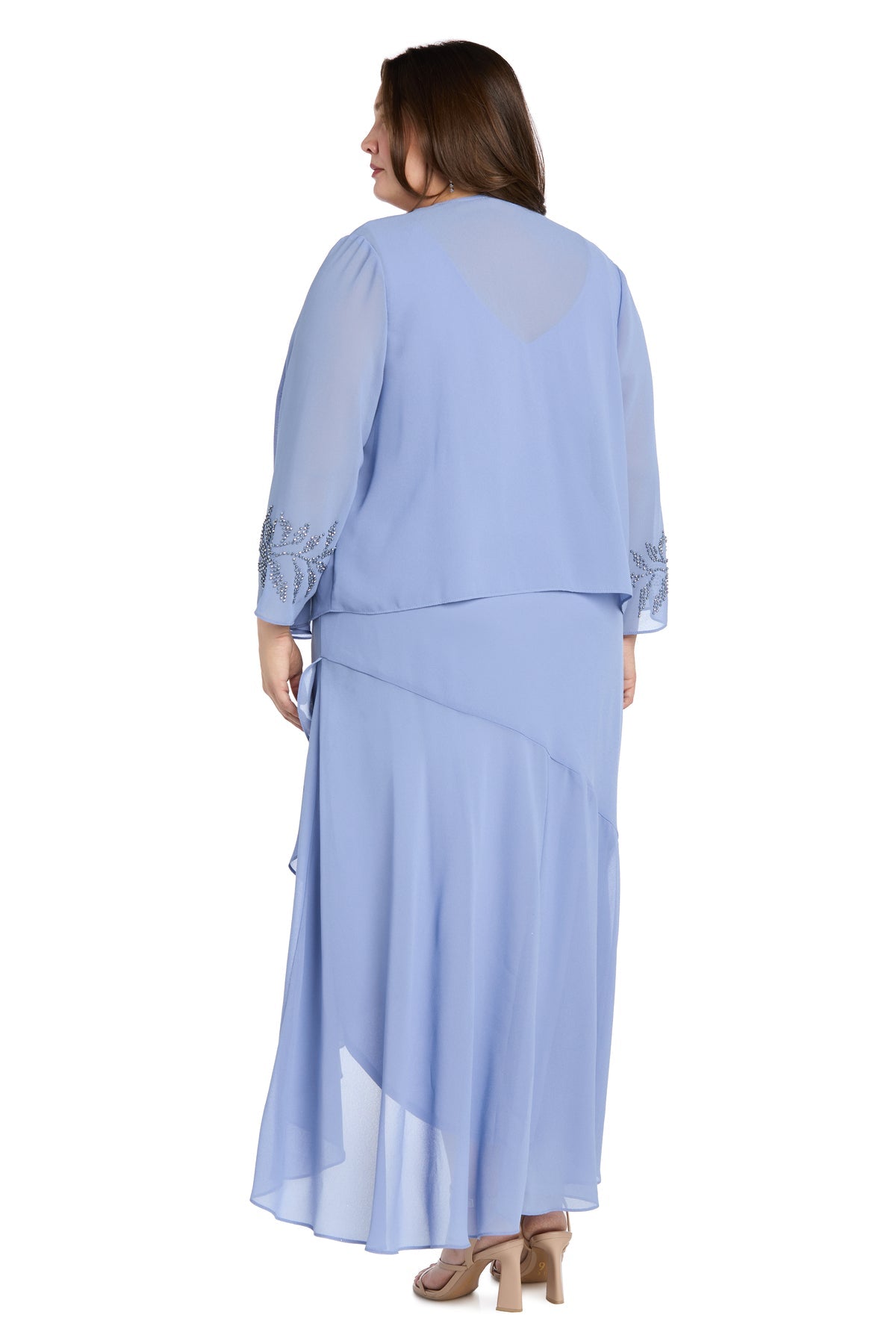 V-Neck High-Low Chiffon Formal A-Line Dress with Jacket - R&M Richards 3969W