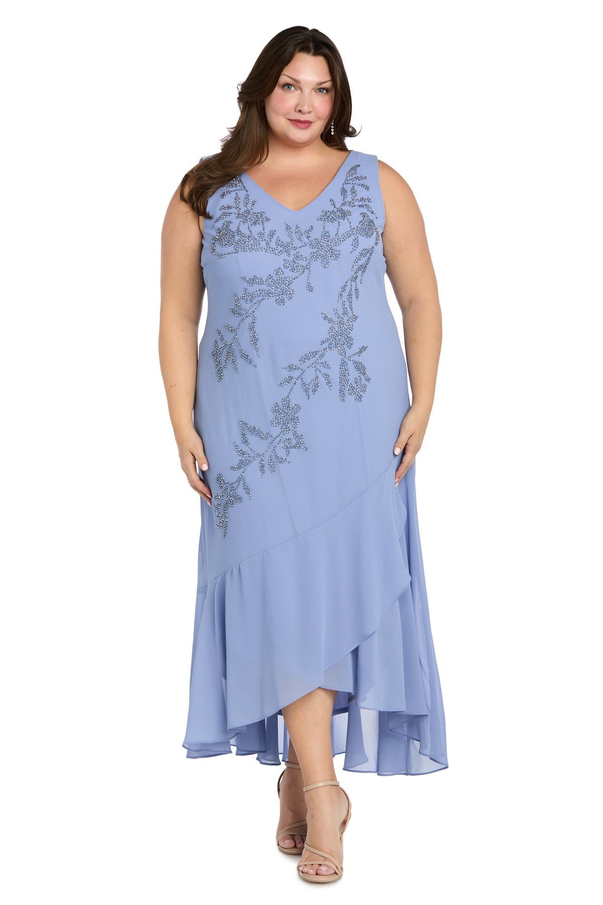 V-Neck High-Low Chiffon Formal A-Line Dress with Jacket - R&M Richards 3969W