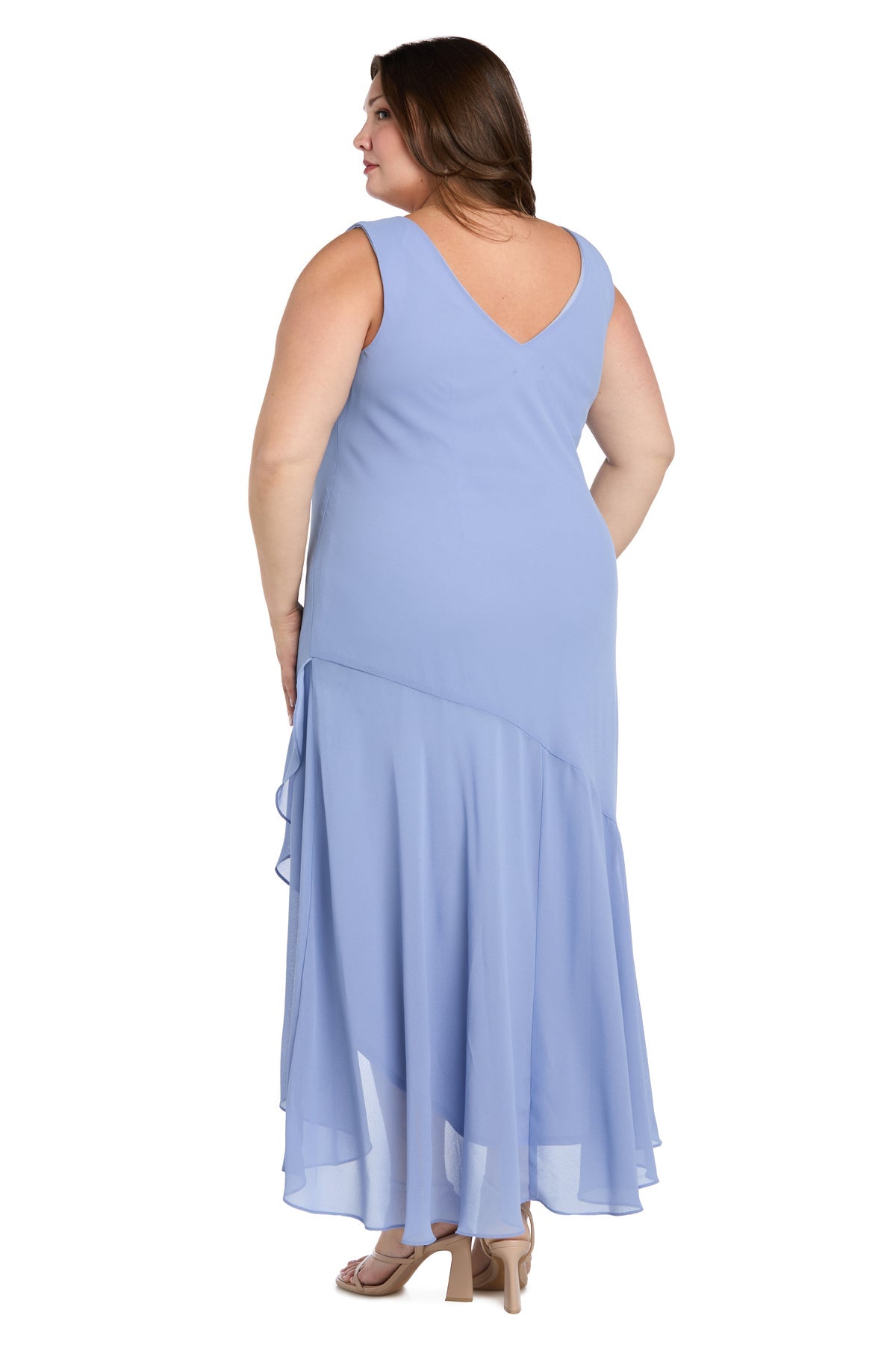 V-Neck High-Low Chiffon Formal A-Line Dress with Jacket - R&M Richards 3969W