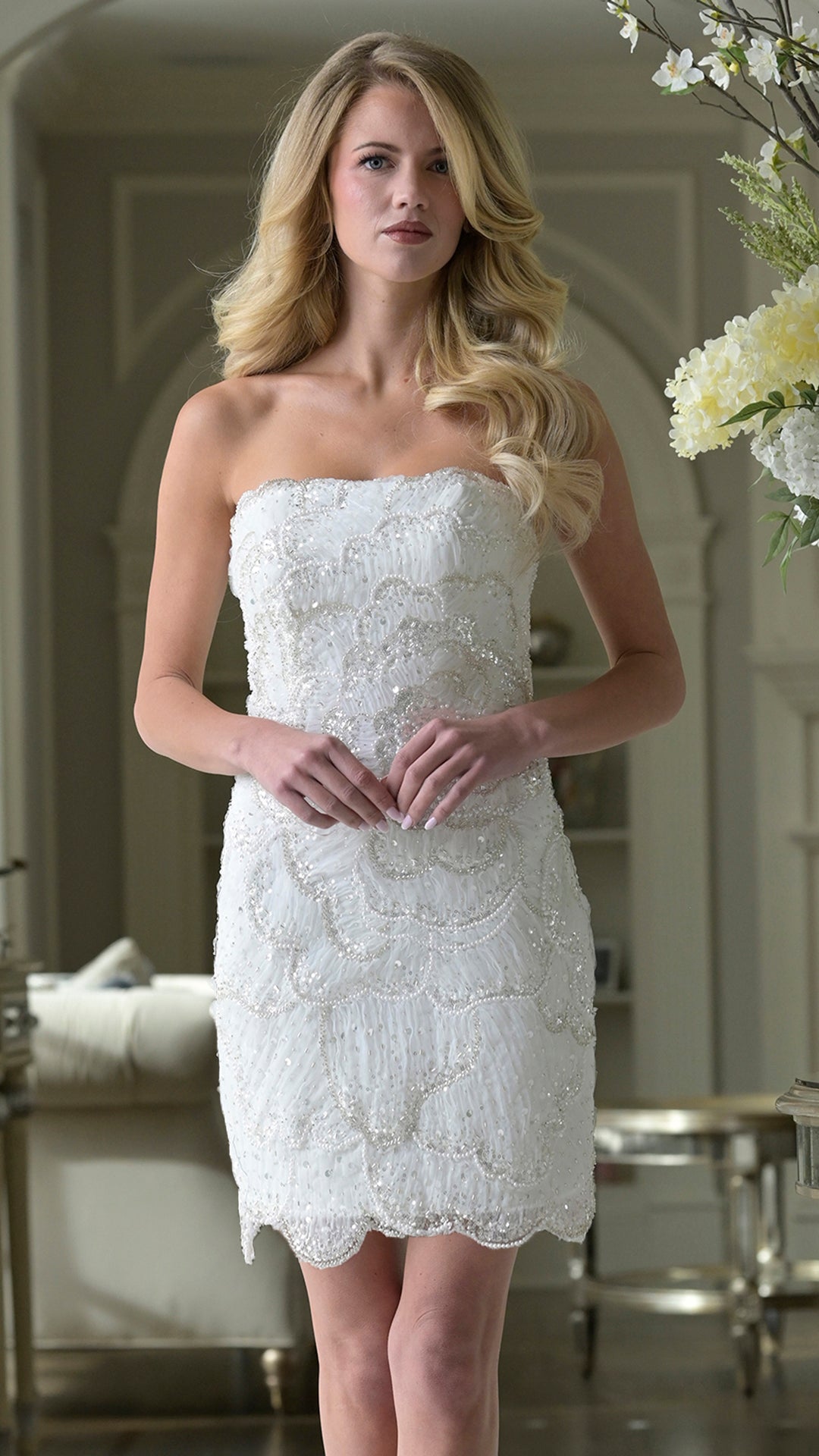 Strapless Straight Neck Mini Sequin Cocktail Sheath Colors 3970B