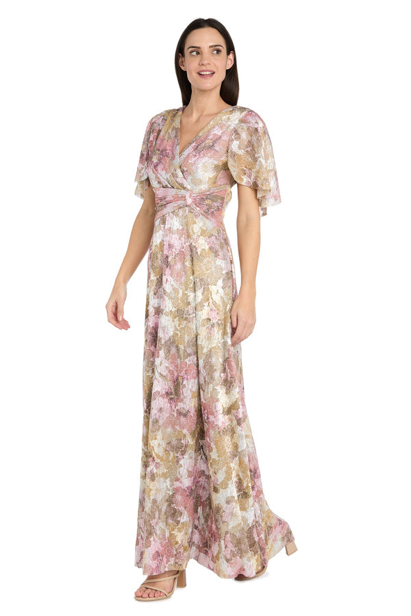 V-Neck Long Metallic Evening Gown by R&M Richards 3973P
