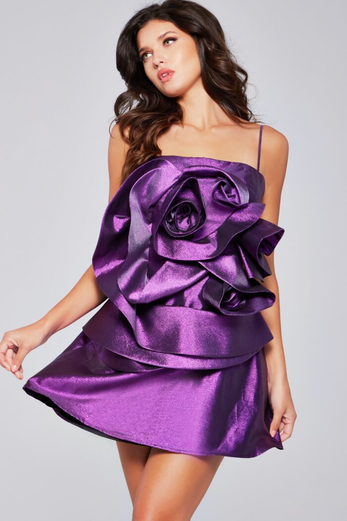 Jovani 39749 Short Metallic A Line Cocktail Dress