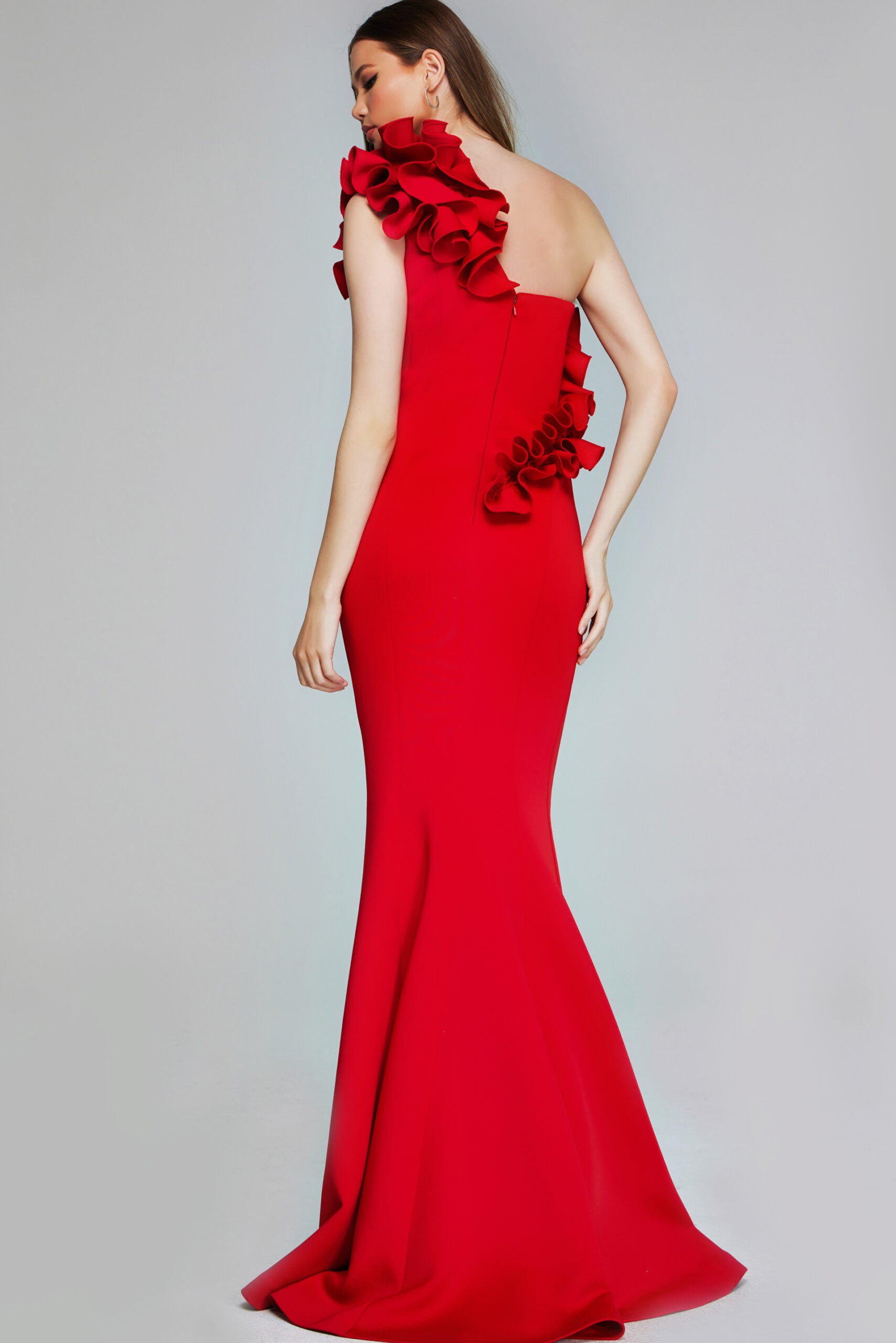 Formal Dresses Long Mermaid 3D Floral Applique Formal Prom Dress Red